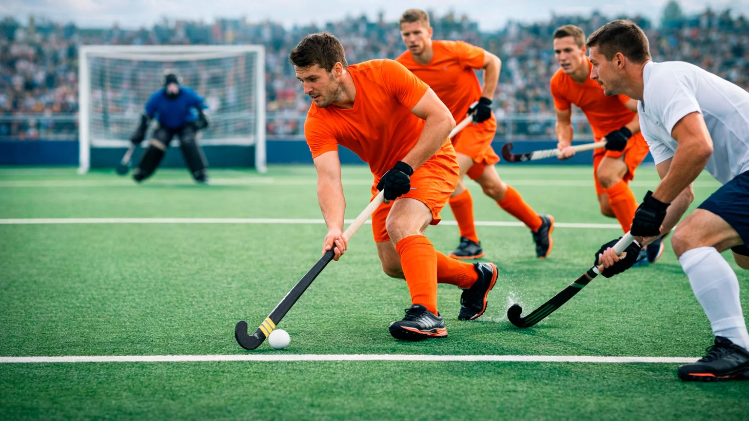 Nederlands veldhockeyteam in actie tijdens een Pro League wedstrijd