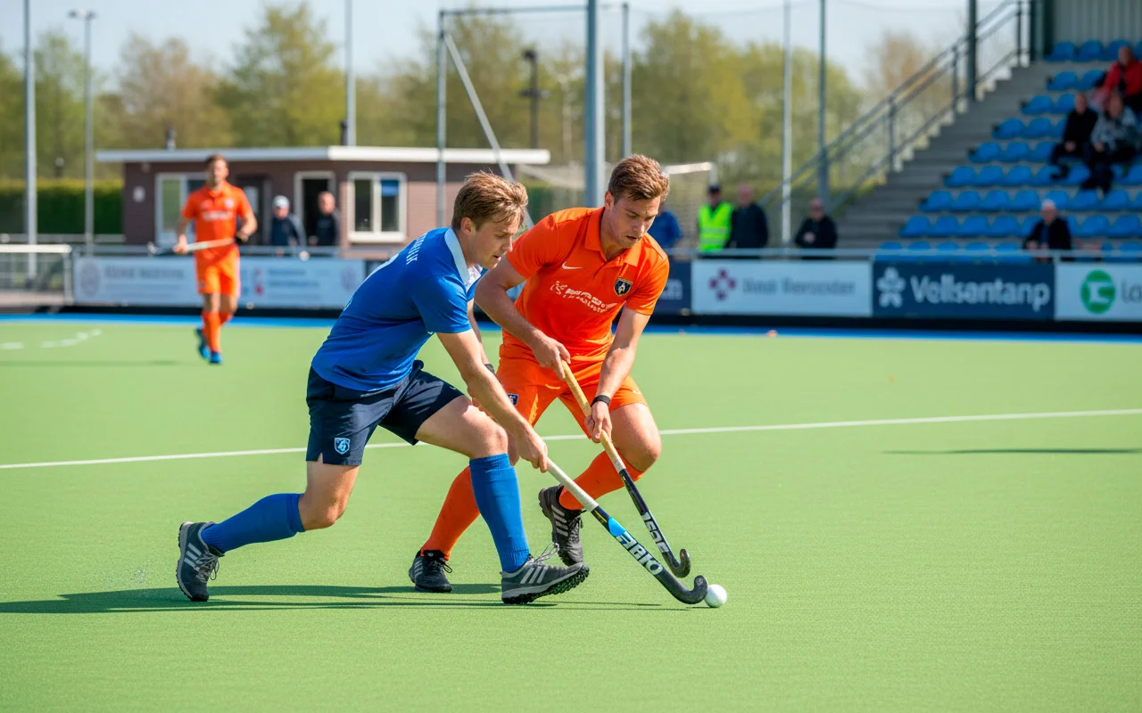 Twee Hoofdklasse teams die strijden om de bal tijdens een competitiewedstrijd