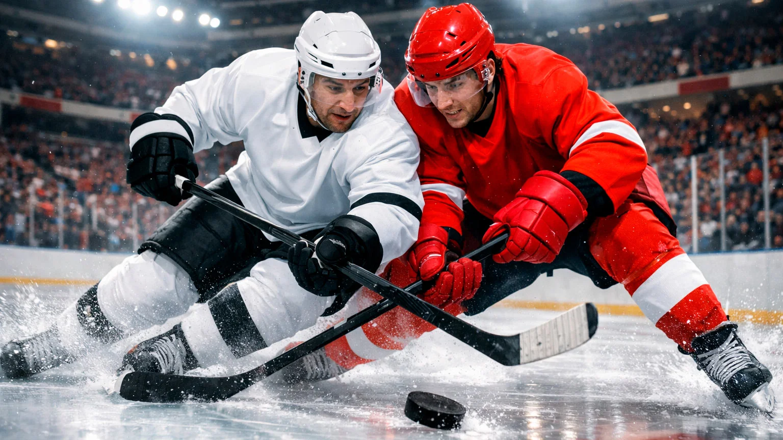 NHL ijshockeywedstrijd met intense actie op het ijs