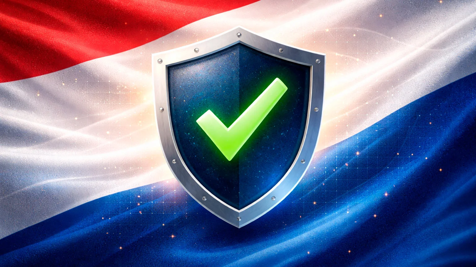 Nederlandse vlag met een beschermend schild symbool voor veilig online gokken