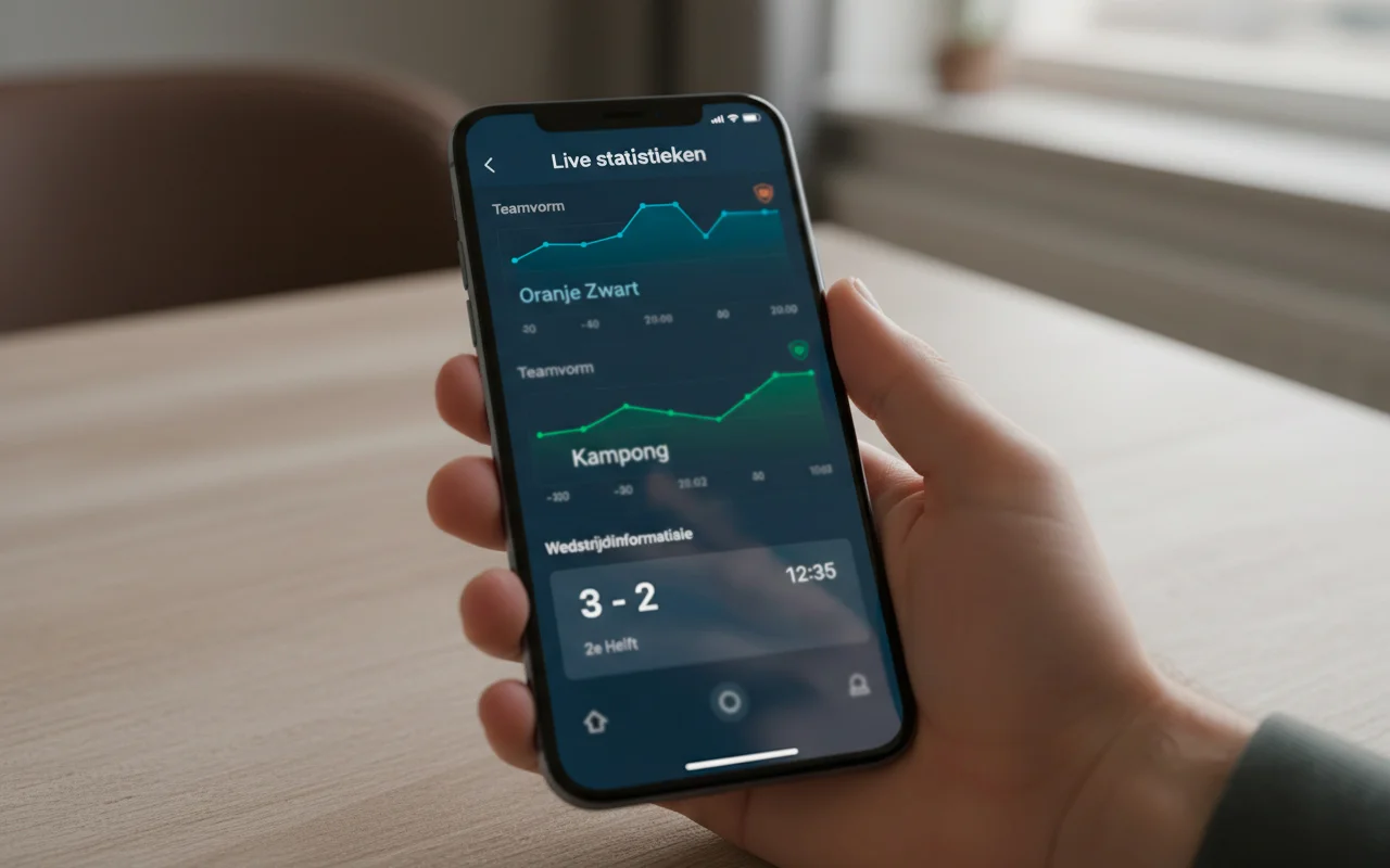 Moderne smartphone met geavanceerde sportapp interface en live statistieken