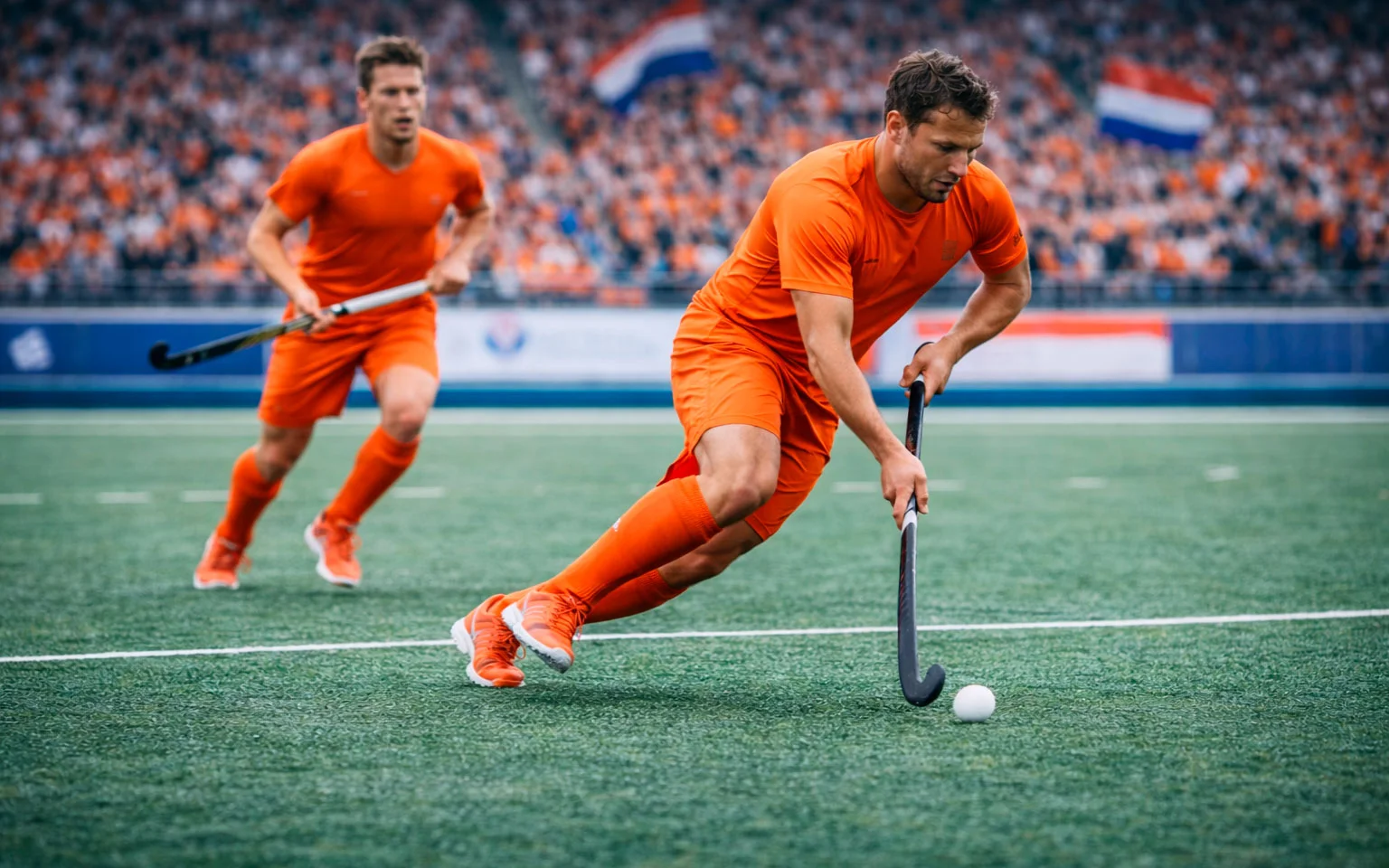 Nederlandse hockeyspelers tijdens een internationale wedstrijd