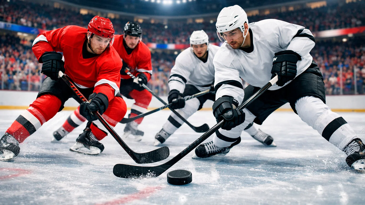 NHL ijshockeywedstrijd met spelers op het ijs in een arena