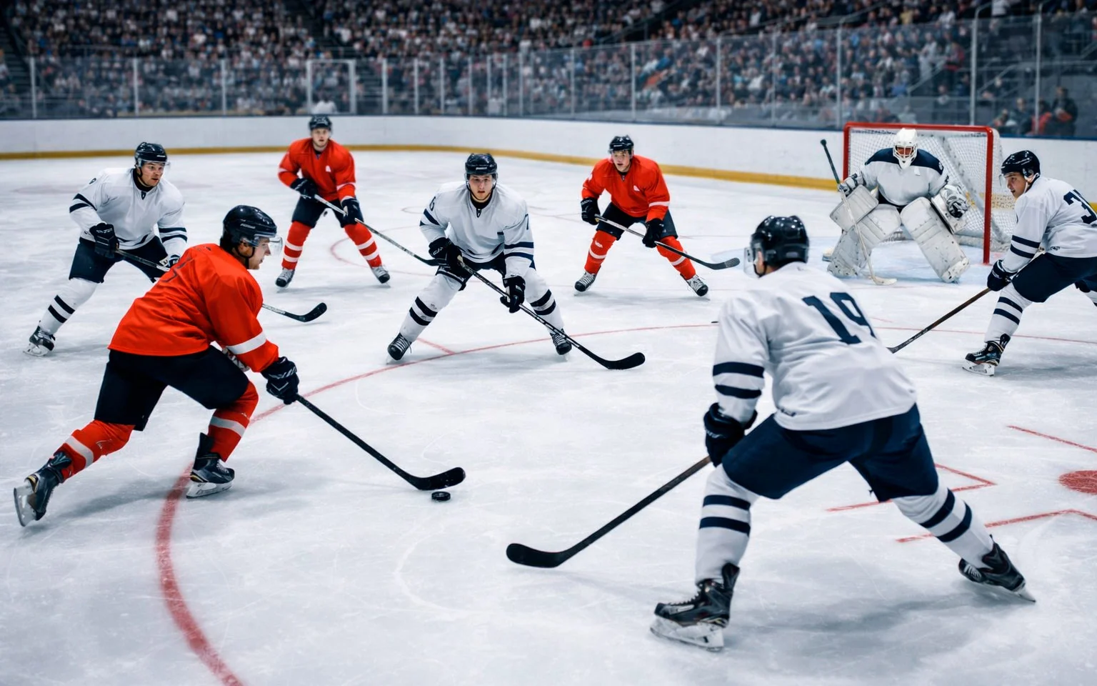 IJshockeyteam in powerplay formatie met numeriek overwicht