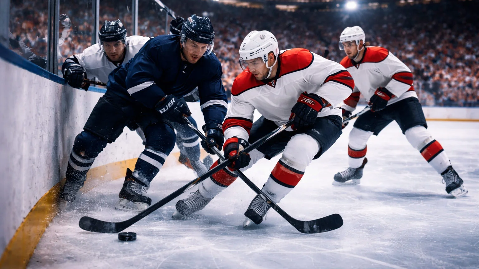 NHL ijshockeyteams in actie tijdens een competitiewedstrijd