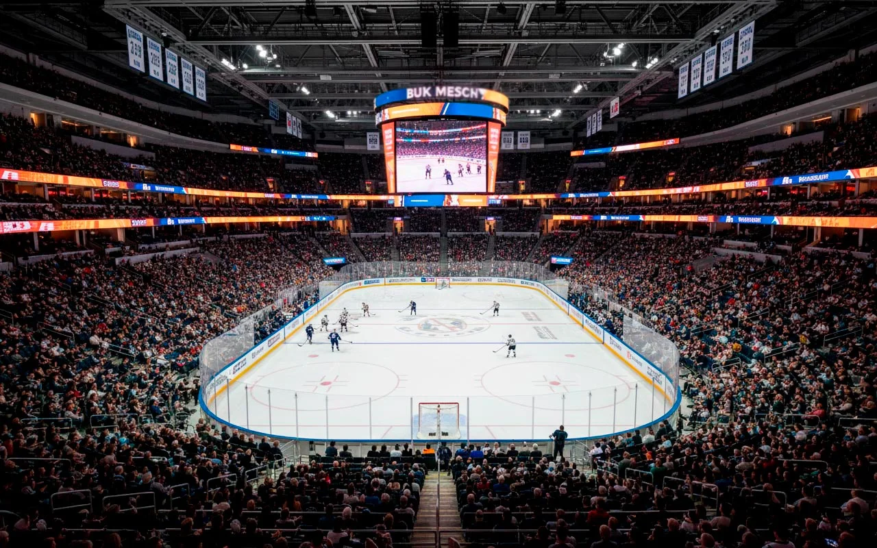 IJshockey arena's avonds met sfeervolle verlichting