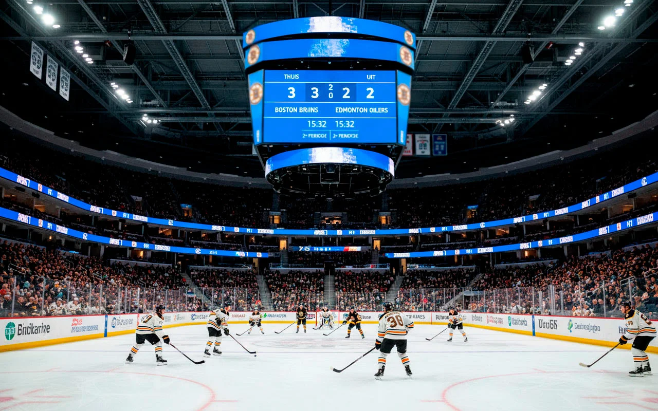 IJshockey scorebord met wedstrijdinformatie in een NHL arena