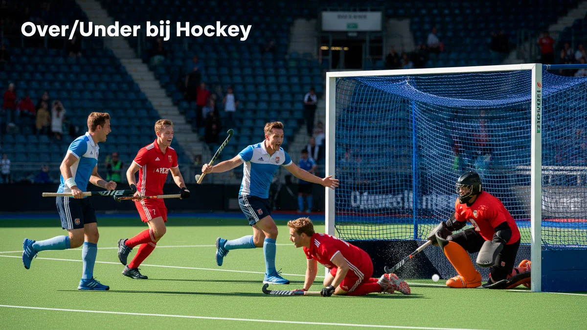 Hockeywedstrijd met doelpunten die gescoord worden op het veld
