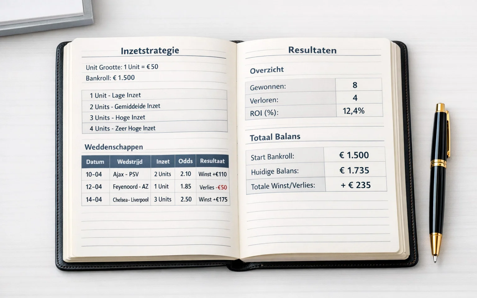 Schematische weergave van het unit-systeem voor weddenschappen