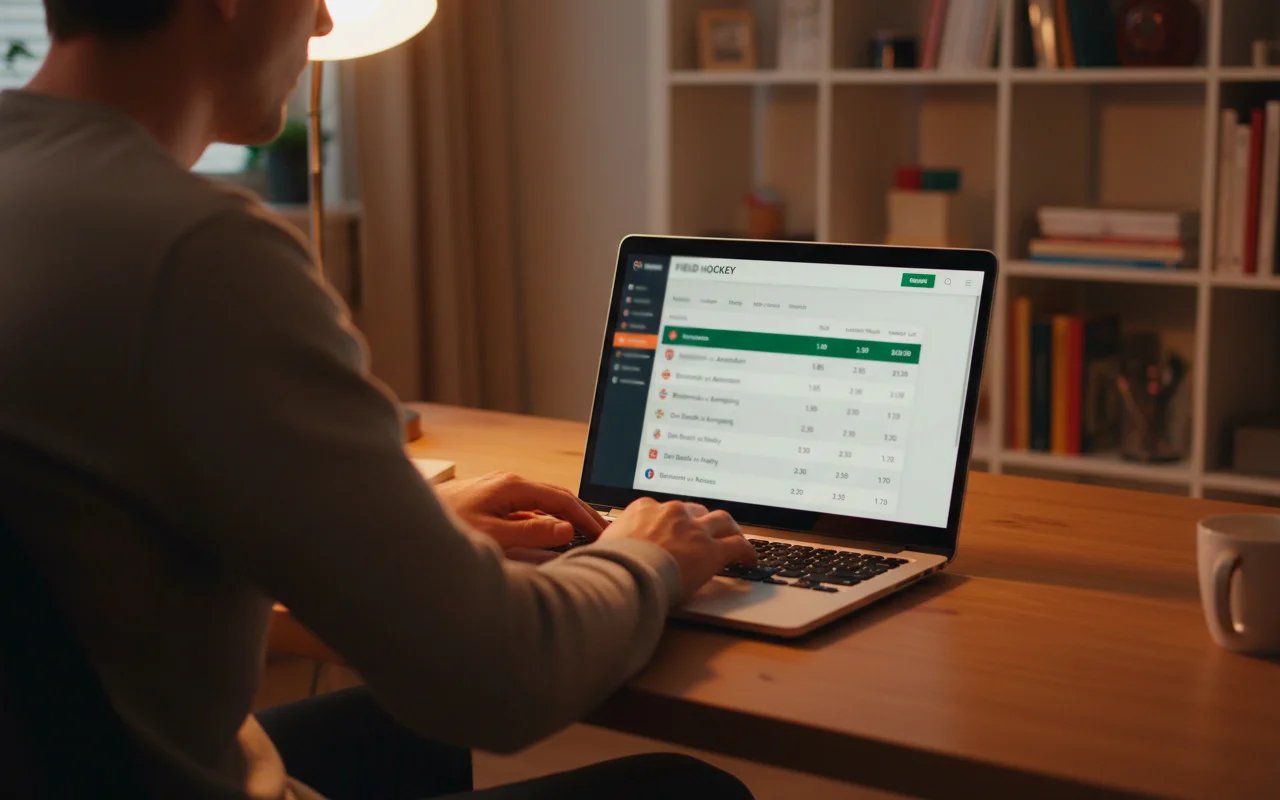 Persoon die op een laptop verschillende sportweddenschappen bekijkt