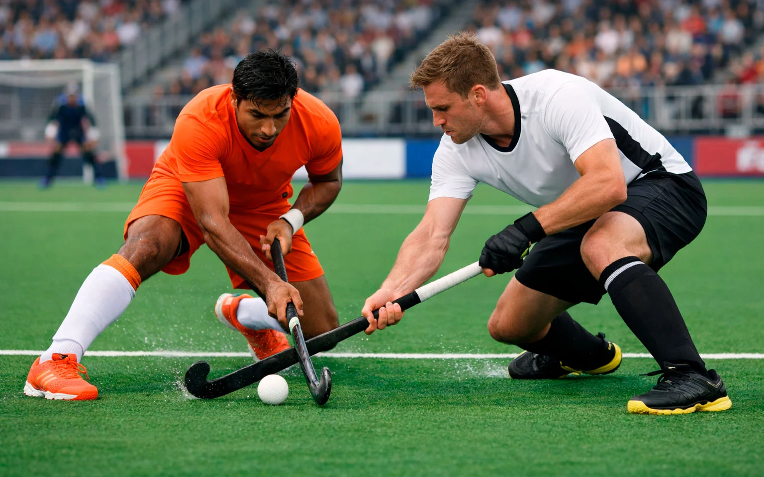 Hockeyteams die strijden tijdens een WK-wedstrijd